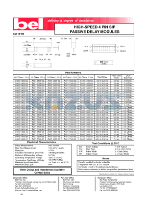 A401-1501-07 datasheet - HIGH-SPEED 4 PIN SIP PASSIVE DELAY MODULES