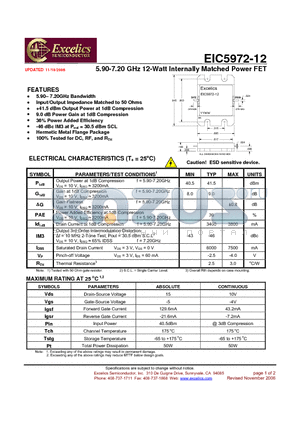 EIC5972-12 datasheet - 5.90-7.20 GHz 12-Watt Internally Matched Power FET