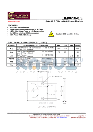 EIM0618-0.5 datasheet - 6.0 - 18.0 GHz -Watt Power Module