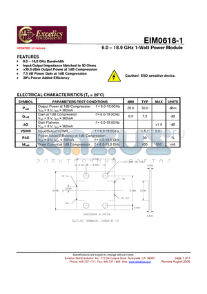 EIM0618-1 datasheet - 6.0 - 18.0 GHz 1-Watt Power Module