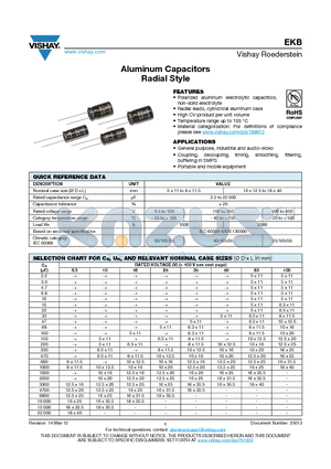 EKB datasheet - Aluminum Capacitors Radial Style