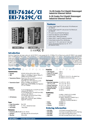 EKI-7629CI datasheet - 162G Combo Port Gigabit Unmanaged Industrial Ethernet Switch