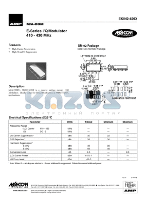 EKIN2-420X datasheet - E-Series I/Q Modulator 410 - 430 MHz