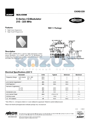 EKIN2-220 datasheet - E-Series I/Q Modulator 215 - 225 MHz