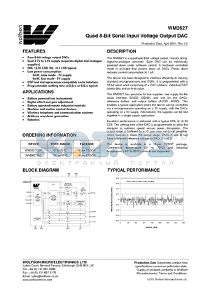 WM2627CDT datasheet - Quad 8-Bit Serial Input Voltage Output DAC