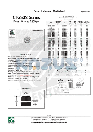 CTGS32-121K datasheet - Power Inductors - Unshielded