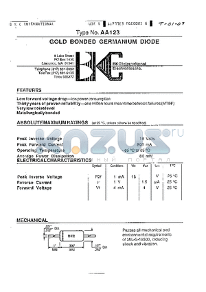 AA123 datasheet - GOLD BONDED GERMANIUM DIODE