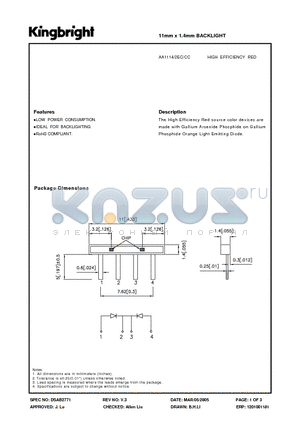 AA1114-2EC-CC datasheet - 11mm x 1.4mm BACKLIGHT