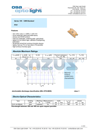 OLS-150BA460-CD-TU datasheet - Series 150 - 1206 Standard blue