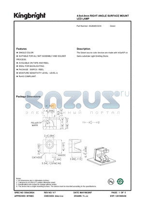 AA4040CGCK datasheet - 4.0x4.0mm RIGHT ANGLE SURFACE MOUNT LED LAMP