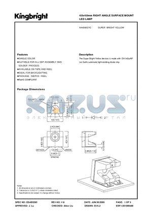 AA4040SYC datasheet - 4.0x4.0mm RIGHT ANGLE SURFACE MOUNT LED LAMP