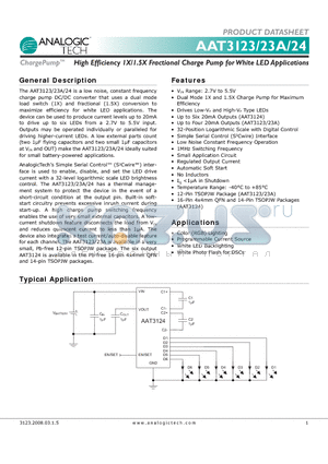 AAT3123ITP-20-T1 datasheet - High Efficiency 1X/1.5X Fractional Charge Pump for White LED Applications