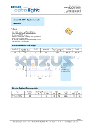 OLS-172SR/SR-XD-T datasheet - Series 172 - 0805 - Bipolar monocolor red 650 nm