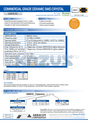 ABM53C datasheet - COMMERCIAL GRADE CERAMIC SMD CRYSTAL