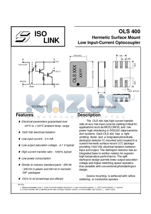 OLS400 datasheet - Hermetic Surface Mount Low Input-Current Optocoupler
