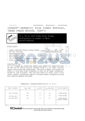 OM100L60CMIS datasheet - CERMOD-TM HERMETIC HIGH POWER MODULES, THREE PHASE BRIDGE, IGBTS