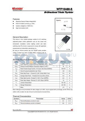 WTF16A60-S datasheet - Bi-Directional Triode Thyristor