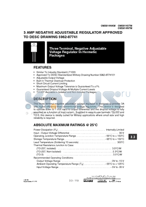 OM3914STM datasheet - 3 AMP NEGATIVE ADJUSTABLE REGULATOR APPROVED TO DESC DRAWING 5962-87741