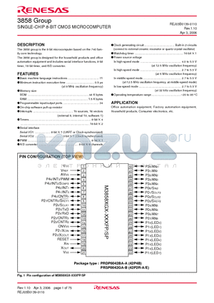 M38588GE-XXXFP datasheet - SINGLE-CHIP 8-BIT CMOS MICROCOMPUTER