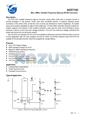 ACE714C datasheet - Max. 3MHz, Variable Frequency Step-up DC/DC Converter
