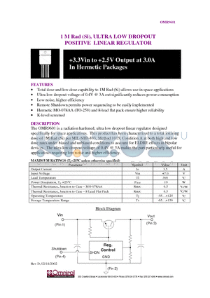 OMR9601SFK datasheet - 1 M Rad (Si), ULTRA LOW DROPOUT POSITIVE LINEAR REGULATOR