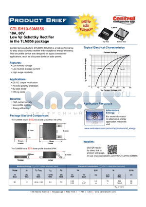CTLSH10-60M856 datasheet - 10A, 60V Low VF Schottky Rectifier in the TLM856 package