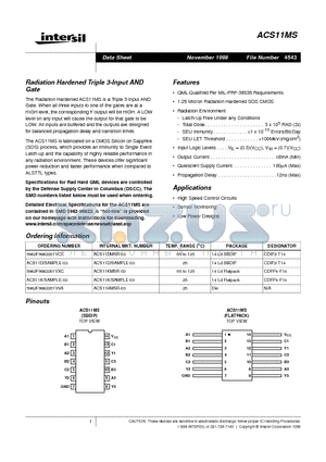 ACS11D datasheet - Radiation Hardened Triple 3-Input AND Gate