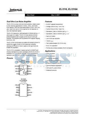 EL1516IS-T7 datasheet - Dual Ultra Low Noise Amplifier