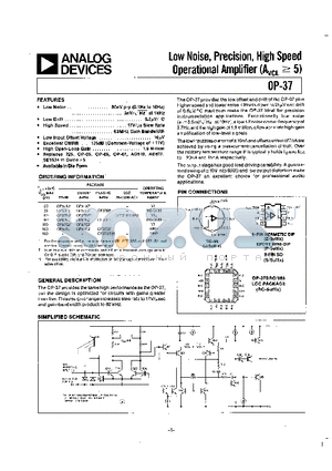 OP-37EJ datasheet - LOW NOISE, PRECISION, HIGH SPEED OPERATIONAL AMPLIFIER(AVCL>=5)