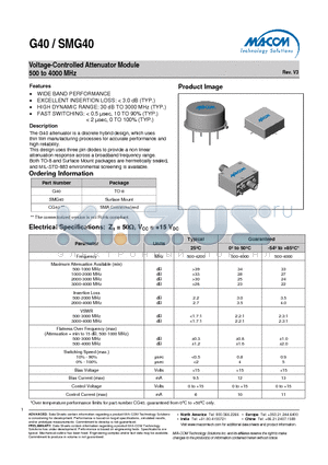 SMG40 datasheet - Voltage-Controlled Attenuator Module 500 to 4000 MHz