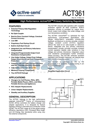 ACT361_12 datasheet - High Performance ActivePSR Primary Switching Regulator