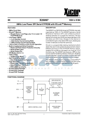 X25097SI-2.7 datasheet - 5MHz Low Power SPI Serial E 2 PROM with IDLock TM Memory