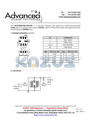 ACTF552B/446.0/QCC8C datasheet - low-loss, compact, and economical surface-acoustic-wave (SAW) filter