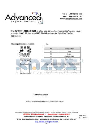 ACTF9001 datasheet - surface wave acoustic (SAW) RF filter