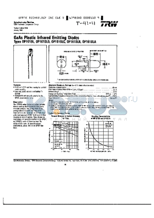 OP161SLA datasheet - GaAs Plastic Infrared Emitting Diodes