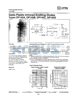 OP145C datasheet - GaAs Plastic Infrared Emitting Diodes