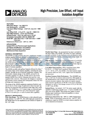 AD210AN datasheet - High Precision, Low Offset, mV Input Isolation Amplifier