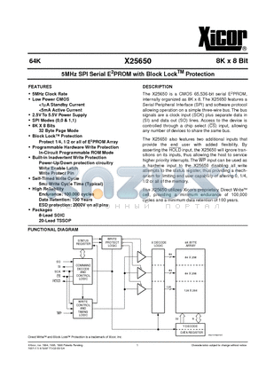 X25650S8-2.5 datasheet - 5MHz SPI Serial E 2 PROM with Block Lock TM Protection