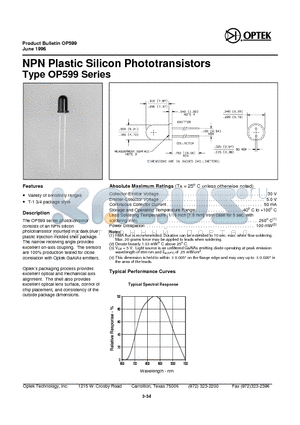 OP599A datasheet - NPN Plastic Silicon Phototransistors