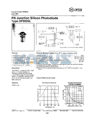 OP900SL datasheet - PN Junction Silicon Photodiode