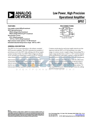 OP97_07 datasheet - Low Power, High Precision Operational Amplifier
