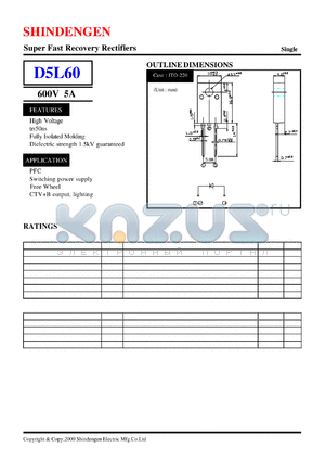 D5L60 datasheet - Super Fast Recovery Rectifiers(600V 5A)