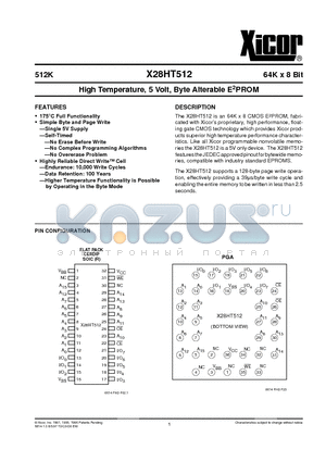 X28HT512F-20 datasheet - High Temperature, 5 Volt, Byte Alterable E2PROM