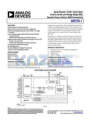AD5755-1 datasheet - Quad Channel, 16-Bit,Serial Input, 4 mA to 20 mA and Voltage Output DAC,Dynamic Power Control