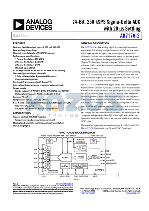 AD7176-2BRUZ datasheet - The AD7176-2 is a fast settling, highly accurate, high resolution, multiplexed S-D analog-to-digital converter (ADC) for low band-width input signals.