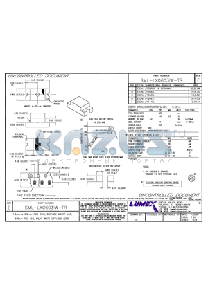 SML-LX0603IW-TR datasheet - 1.6mm x 0.8mm PCB CHIP, SURFACE MOUNT LED