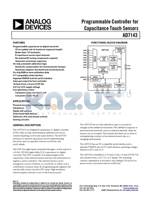 AD7143ACPZ-1500RL7 datasheet - Programmable Controller for Capacitance Touch Sensors