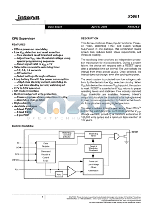 X5001P datasheet - CPU Supervisor