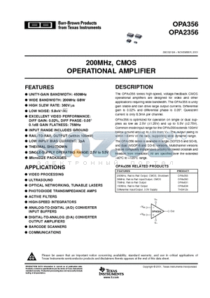 OPA356A datasheet - 200MHz, CMOS OPERATIONAL AMPLIFIER