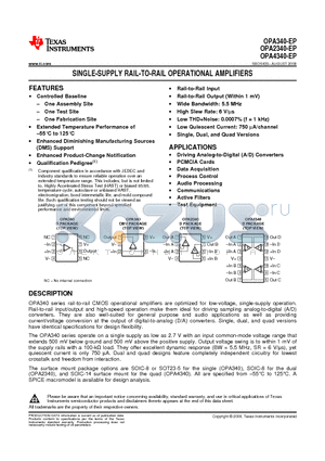 OPA340-EP datasheet - SINGLE-SUPPLY RAIL-TO-RAIL OPERATIONAL AMPLIFIERS